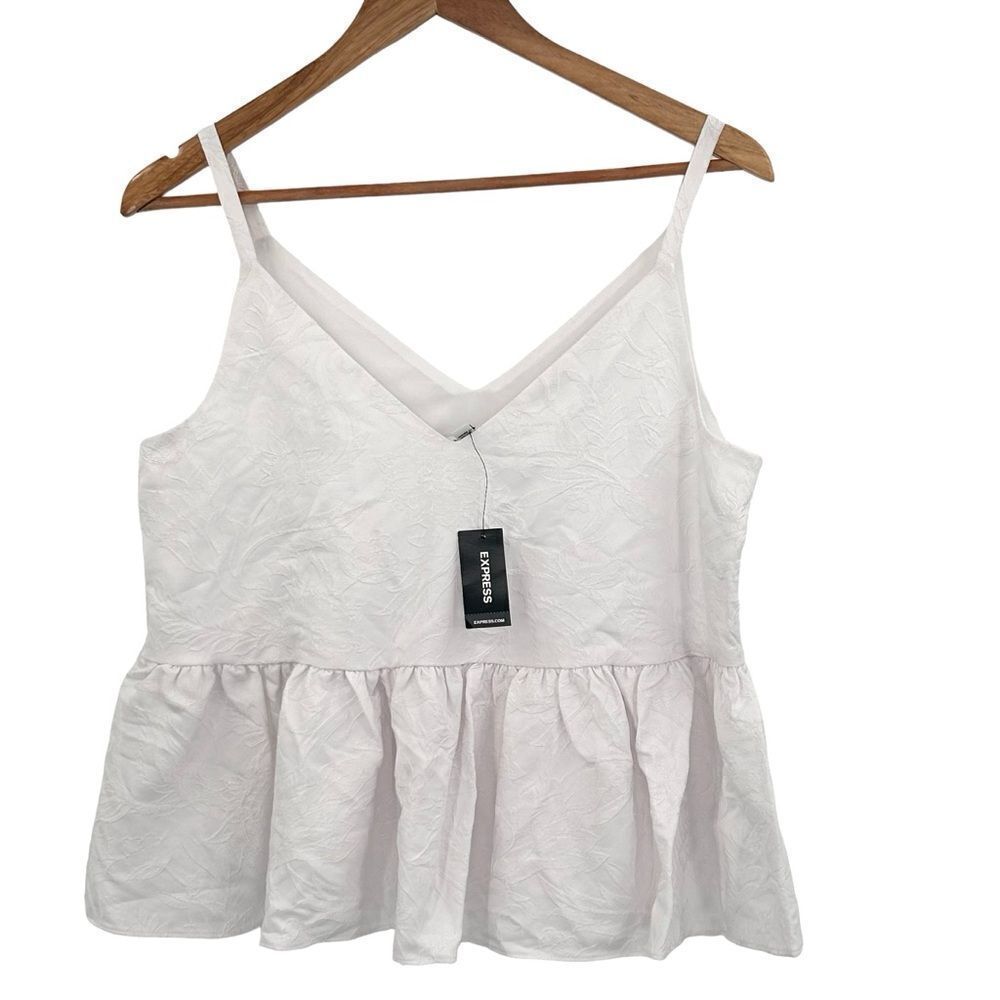 NWT Express white floral Jacquard peplum spaghetti strap top small